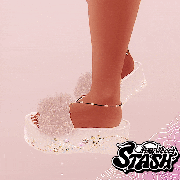 Rhinestone Platform Fur Sandals + Feet Bead Anklet | 3D Asset