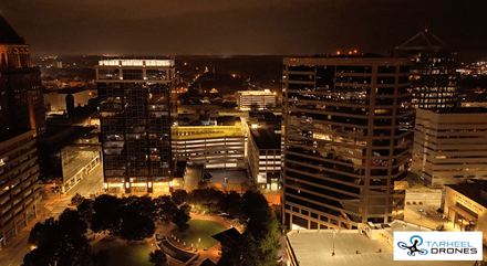 Greensboro NC - Drone 4K Hyperlapse Video - Sept 2023 Downtown Pullback Night