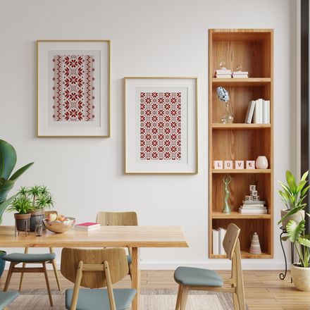 Set von 2 Palästina Poster Arabische Kalligraphie Muster Tradition Blumen Tatreez rot