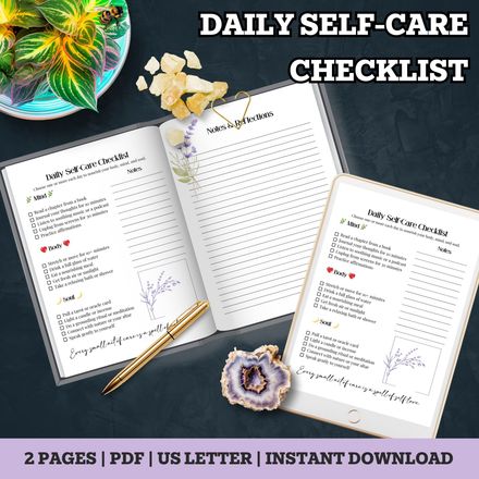 Daily Self-Care Checklist Printable with Notes Page