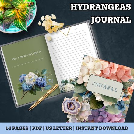 Hydrangeas Printable Journal – Floral Writing Notebook