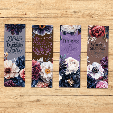 Moody Umbre Floral Printable Bookmarks | 2x6&quot; Digital Download PDF
