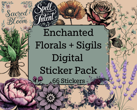 Enchanted Florals + Sigils Digital Sticker Pack | 66 PNGs