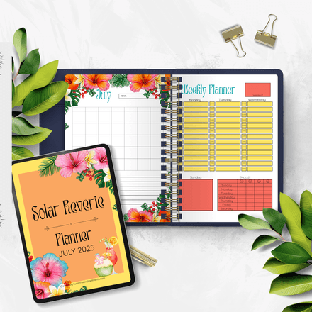 Solar Reverie July 2025 Printable Planner – Tropical PDF - Dated &amp; Undated