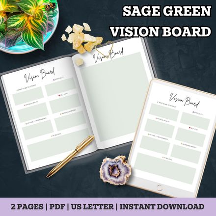 Vision Board Template Printable – Sage Green