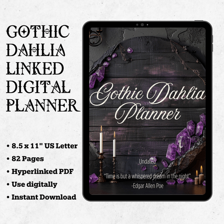 Goth Dahlia Digital Planner in Purple &amp; Black | Hyperlinked PDF