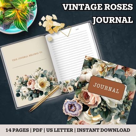 Vintage Roses Printable Journal – Elegant Floral Writing Notebook