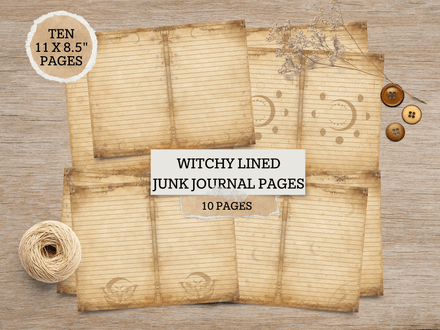 Witchy Junk Journal Pages Printable | Lined Grimoire &amp; Book of Shadows