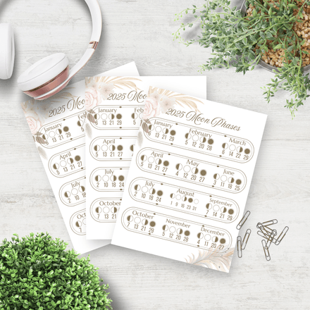 Boho 2025 Moon Phases Printable – 8.5x11 PDF