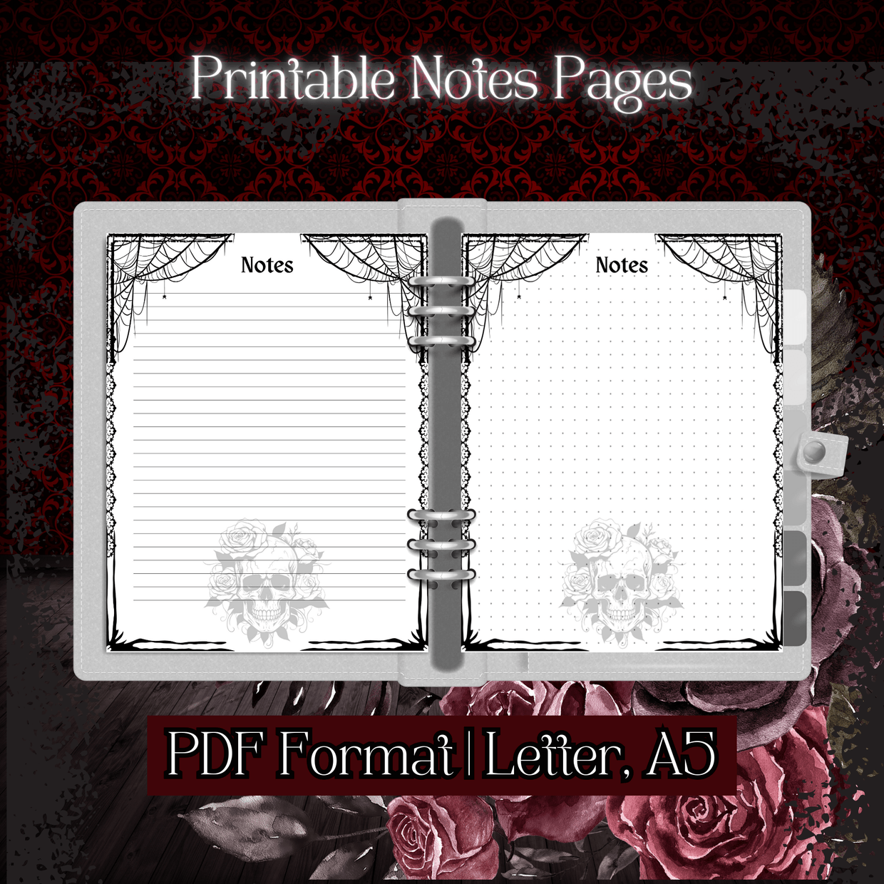Goth Notes App Goth Notes Pages | Lined, Dotted & Blank | A5 & Letter PDF