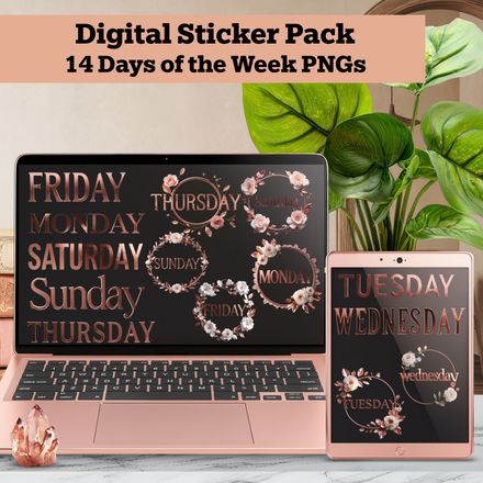 Rose Gold Days of the Week Digital Stickers LFECAN