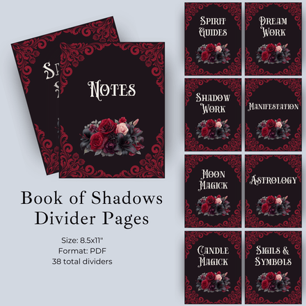 Dark Floral Grimoire Divider Pages Printable