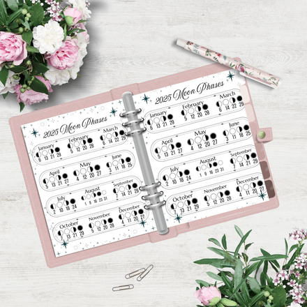Celestial 2025 Moon Phases Printable – 8.5x11 PDF