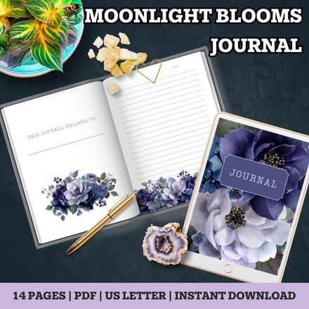 Moonlight Blooms Floral Printable Journal | Lined, Dotted &amp; Unlined Pages