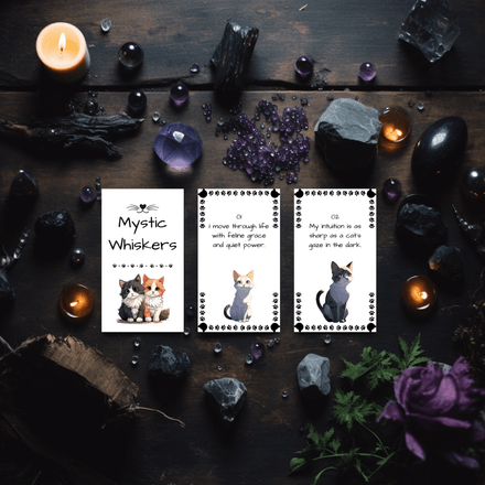 Printed Mystic Whiskers Cat Affirmation Deck – Card Set for Self-Love &amp; Reflection