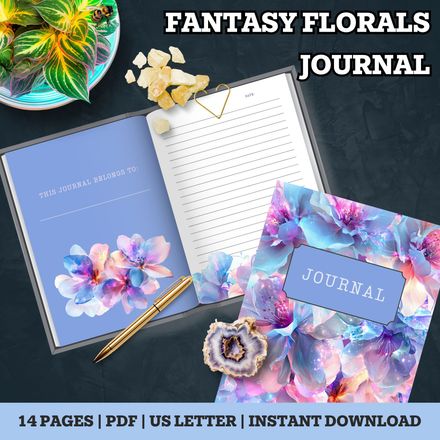 Fantasy Florals Printable Journal – Lined, Dotted &amp; Unlined Pages 