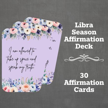 Libra Season Affirmation Deck • 30 Cards + Intro &amp; Backs • Celestial Balance