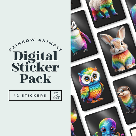 Rainbow Baby Animal Digital Stickers – 42 PNGs