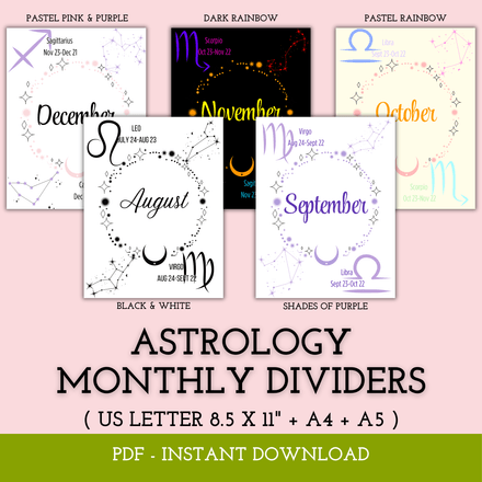 Astrology Monthly Divider Printable Set – 5 Colors