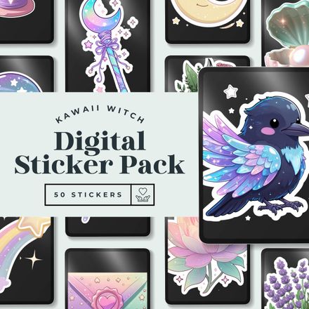 Kawaii Pastel Witch Digital Stickers for Planners, Journals, etc