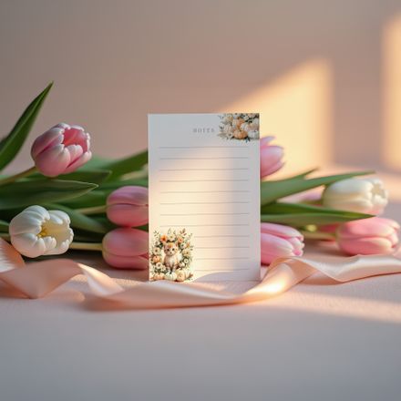Autumn Kitten Note Card – 4x6 Printable Floral Stationery