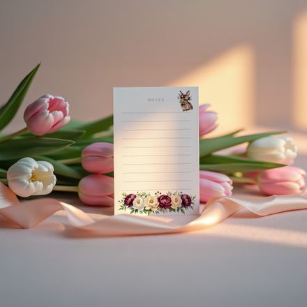 Bunny Floral 4×6 Note Card Printable – Burgundy &amp; Cream Peonies, PDF + 2 per US Letter Sheet