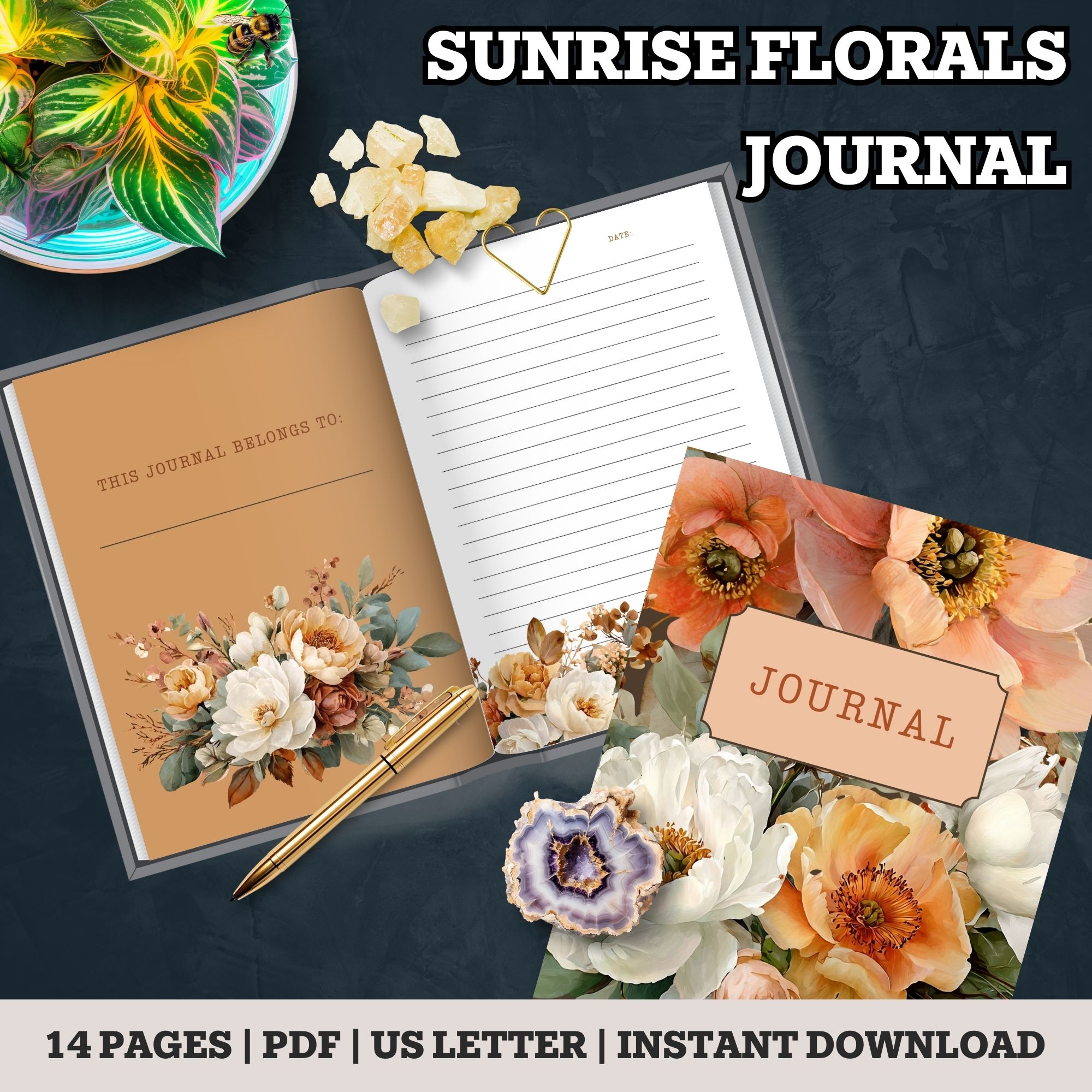 Bright Floral Petite Journal - 3.5x5.5 Inch Spiral Notebook With 200 Pages, Gold Foil Cover
