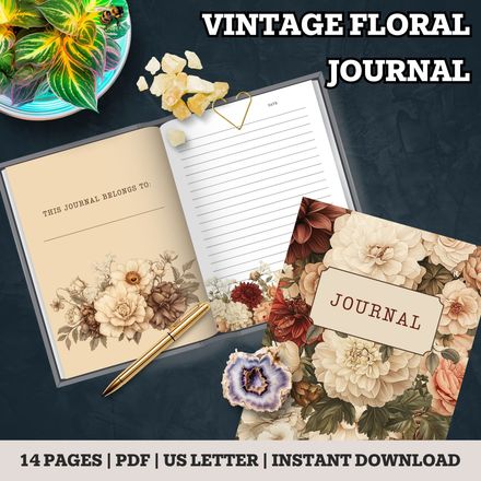 Vintage Florals Printable Journal – Lined, Dotted &amp; Unlined Pages
