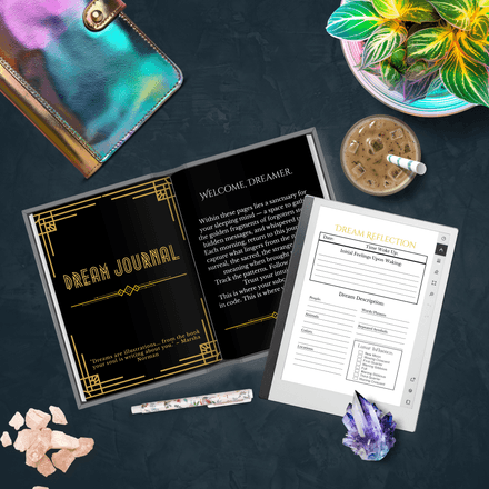 Dream Journal Printable or Digital | Art Deco Black &amp; Gold Mystical Design