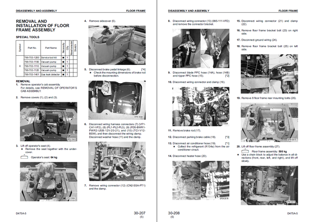 Komatsu Shop Manual D475A-5 20001 and up Crawler Bulldozer SEBM033710 English