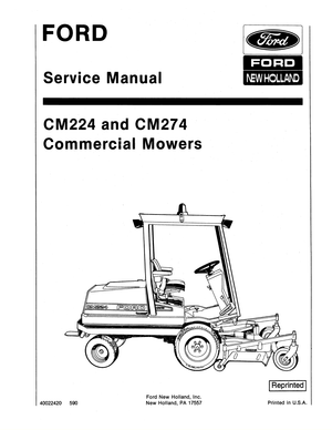 Ford New Holland CM222, CM224, CM272, CM274 Commercial Mowers Service Manual 40022420 English