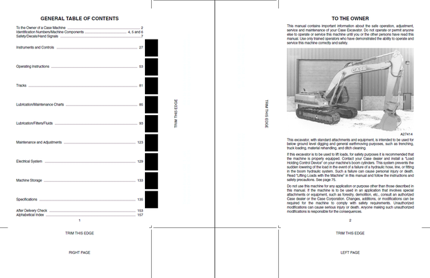 CASE Construction 9050B Crawler Excavator Operators Manual 9-25850 English