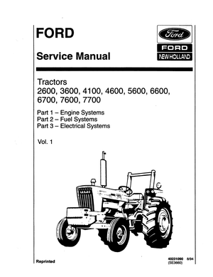 Ford New Holland 2600, 3600, 4100 4600 5600 5900 6600 6700 7600 7700 Tractor Service Manual 40231090