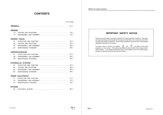 Komatsu Shop Manual D60A-6, D60P-6, D60PL-6, D65A-6, D65P-6 Crawler Bulldozer SEBM0144B01 English
