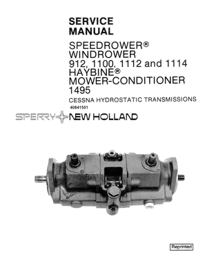 New Holland 912 1100 1112 1114 Speedrower Windrower &amp; 1495 Mower Conditioner Service Manual 40841501