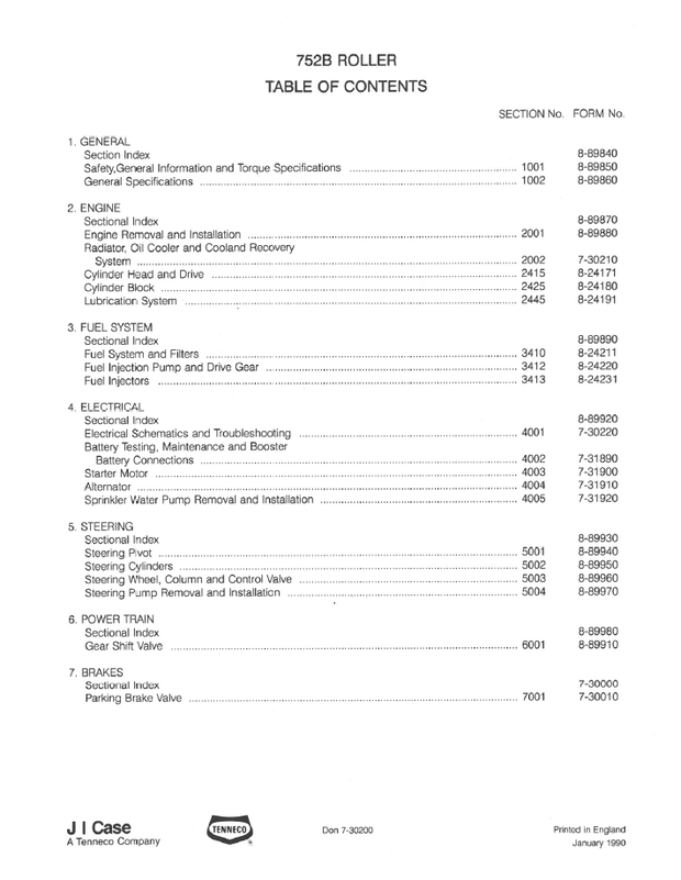 CASE Construction 752B Vibrating Roller Service Manual 8-89830 English