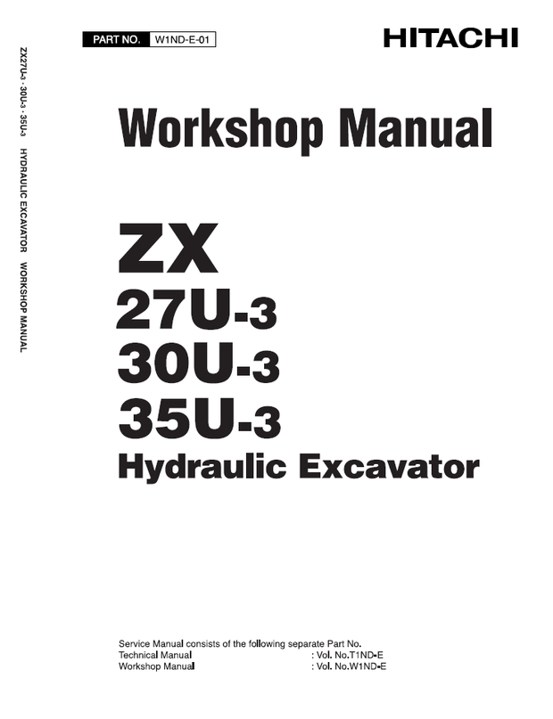 Hitachi ZAXIS ZX27U-3, ZX30U-3, ZX35U-3 Hydraulic Excavator Workshop Manual W1ND-E-01