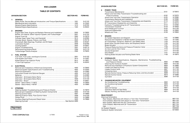 Case Construction W30 Articulated Wheel Loader Service Manual 8-41151 English