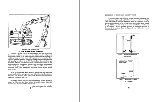CASE Construction 980 Crawler Excavator Operators Manual 9-4542 English