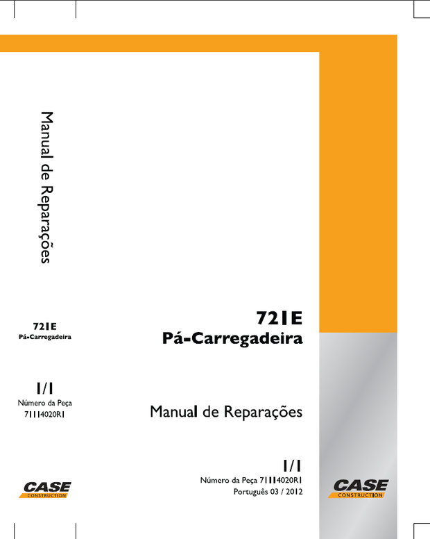 CASE Construction 721E Pá-Carregadeira Manual de Serviço 7111402R1 Portuguese (Brazil)