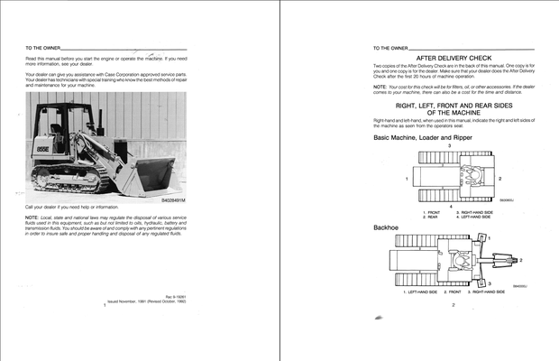 CASE Construction 855E Crawler Loader Operators Manual 9-19261 English