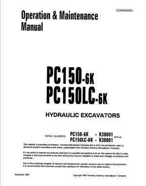 Komatsu PC150-6K, PC150LC-6K K30001 and up Excavator Operation &amp; Maintenance Manual EEAM008801 EN