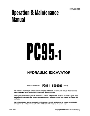 Komatsu Dresser PC95-1 5000007 and up Hydraulic Excavator Operation &amp; Maintenance Manual EEAM004900