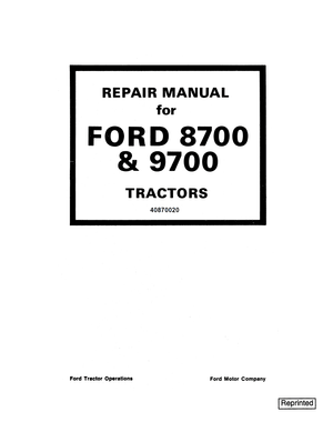 Ford 8700, 9700 Tractors Repair Manual 40870020 (SE3700) English