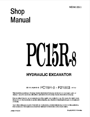 Komatsu PC15R-8 F21803 and up Hydraulic Excavator Service Manual Shop Manual WEBM002800 English