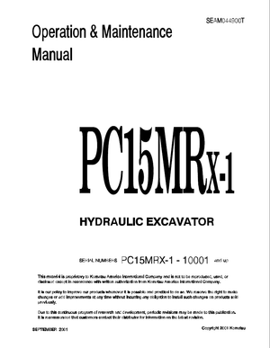 Komatsu PC15MRX-1 10001 and up Hydraulic Excavator Operation Maintenance Manual SEAM044900T English