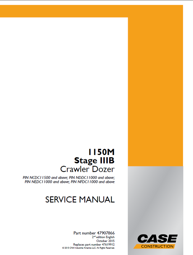 CASE Construction 1150M Stage IIIB Europe Crawler Dozer Service Manual 47907866 2nd edition English