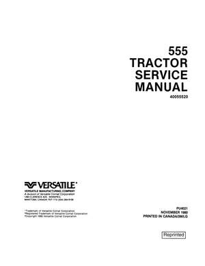 Versatile 555 500 Series 1980 4WD Tractor Service Manual 40055520 (PU4021) English