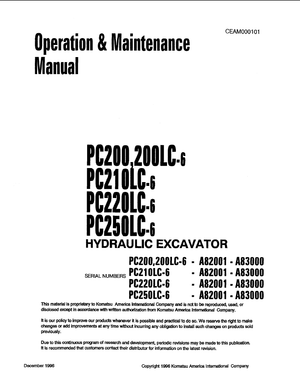 Komatsu PC200-6, PC200LC-6, PC210LC-6, PC220LC-6, PC250LC-6 Excavator Operation Manual CEAM000101 EN