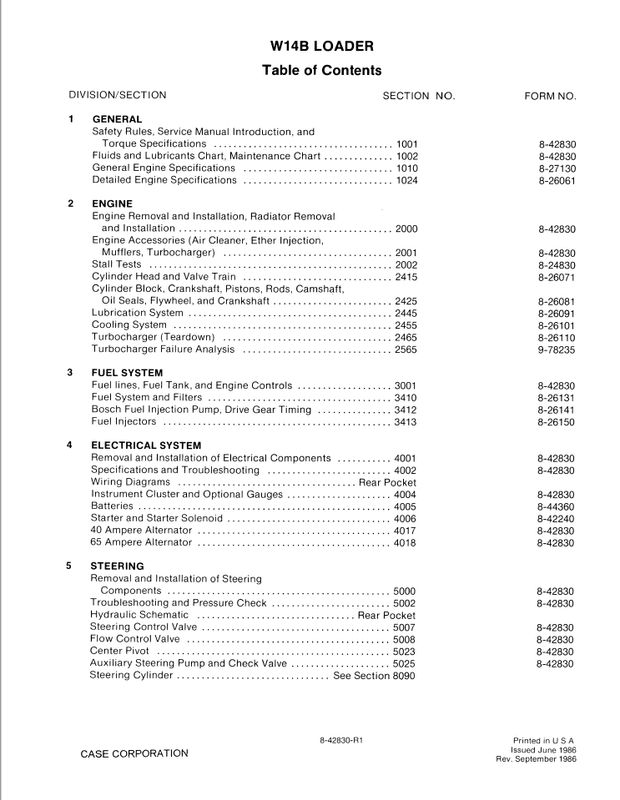 Case Construction W14B Wheel Loader Service Manual 8-42830 English